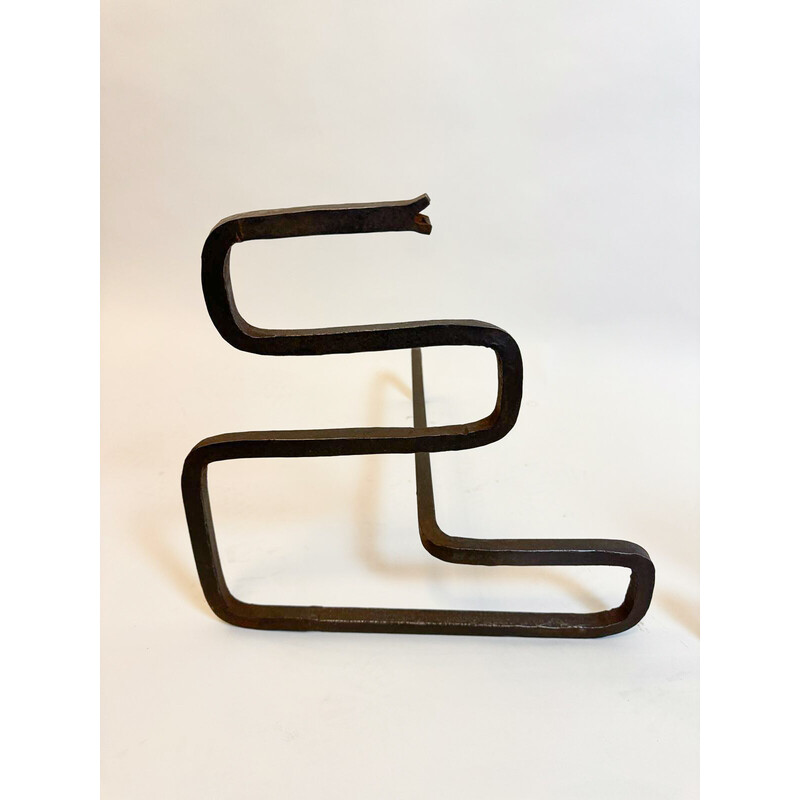 Pair of vintage wrought iron andirons in the shape of a snake, Italy 1950