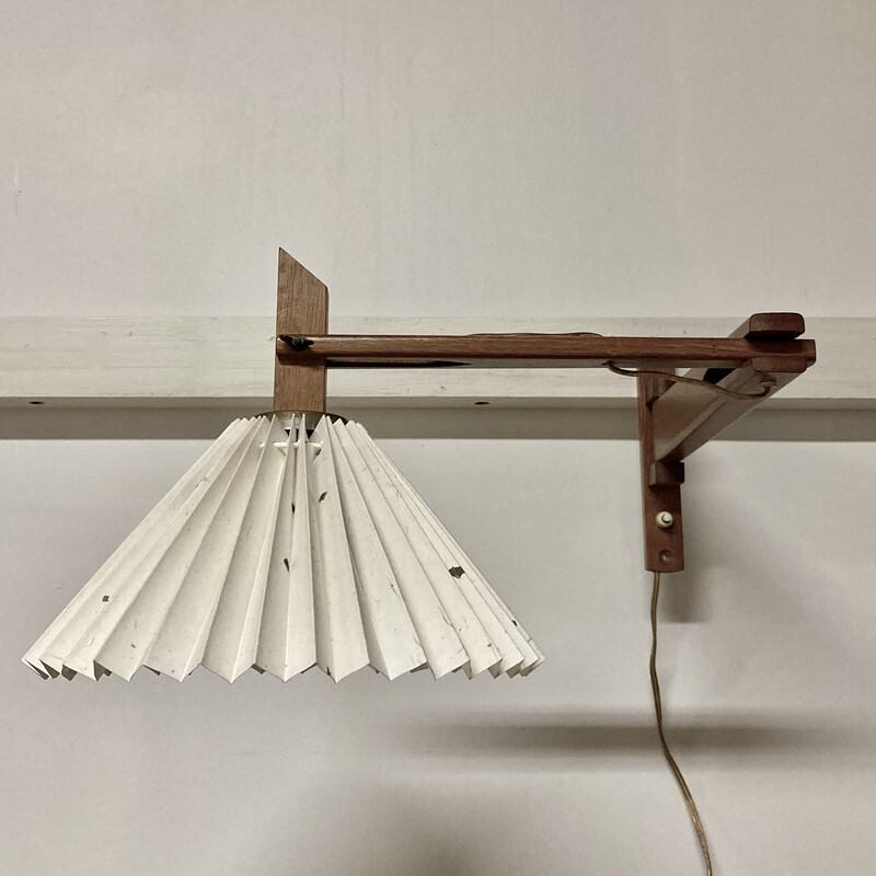 Vintage modular wall lamp in oak and paper, 1950