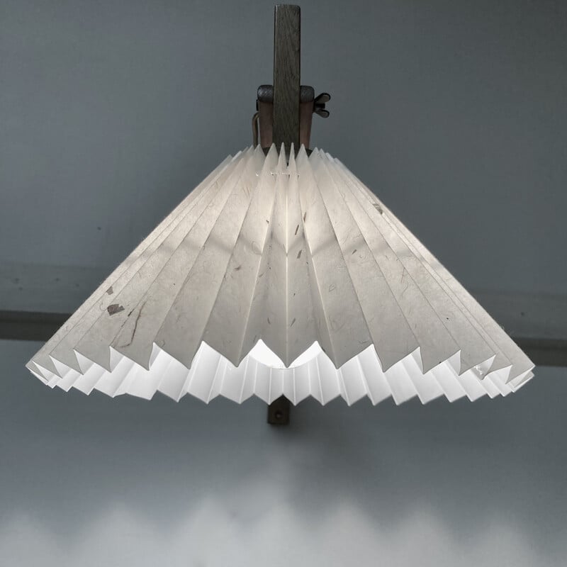 Vintage modular wall lamp in oak and paper, 1950