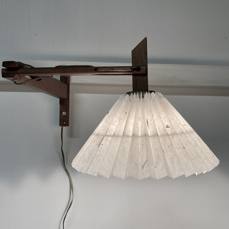 Vintage modular wall lamp in oak and paper, 1950