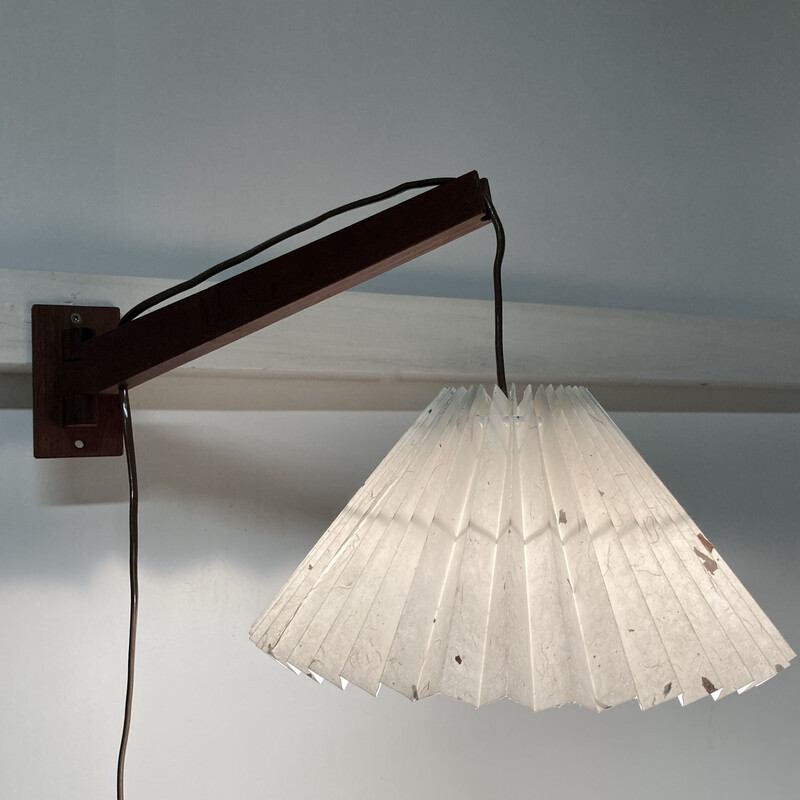 Vintage modular wall lamp in teak and paper, 1950