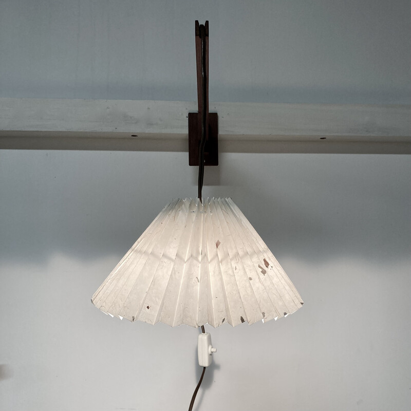 Lampada da parete vintage modulare in teak e carta, 1950