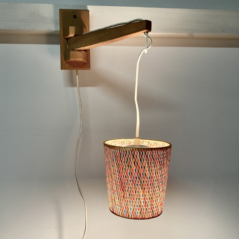 Modulaire vintage wandlamp van eikenhout, 1950