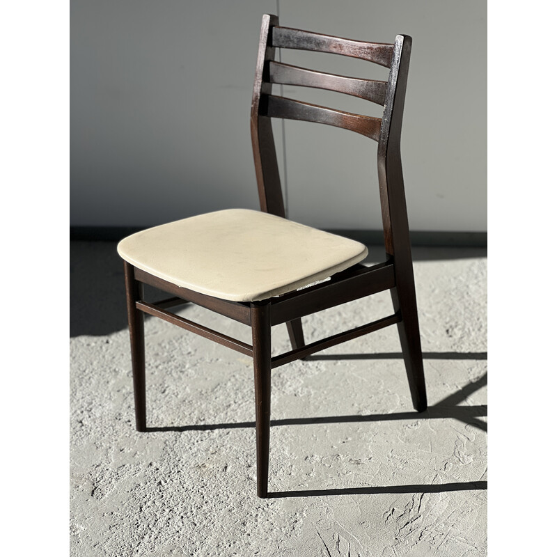 Set of 8 vintage chairs in solid teak and beige leatherette by Vestervig Eriksen for Brbr Tromborg, 1960