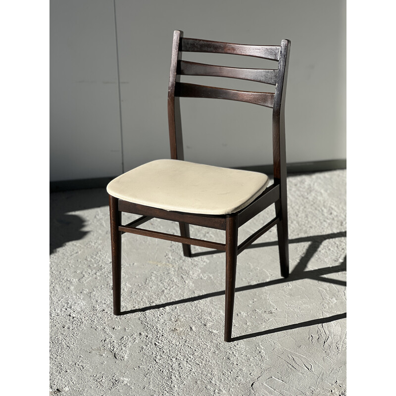 Set of 8 vintage chairs in solid teak and beige leatherette by Vestervig Eriksen for Brbr Tromborg, 1960