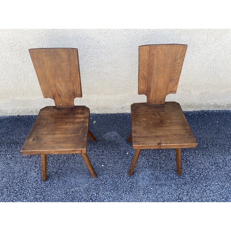 Par de cadeiras de chalé vintage em carvalho maciço, 1960