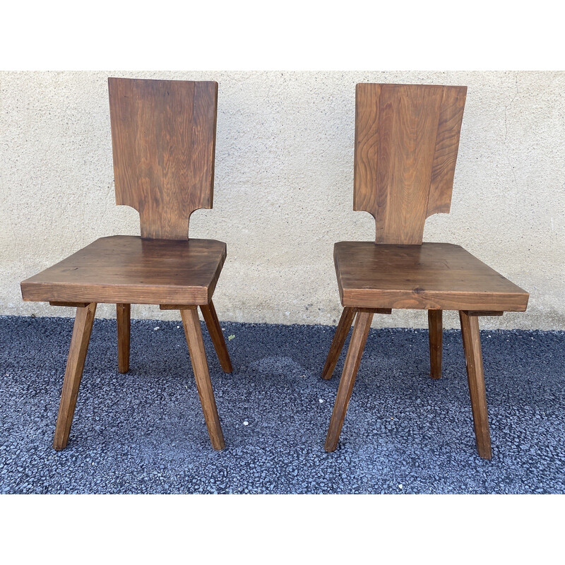 Pair of vintage chalet chairs in solid oak, 1960