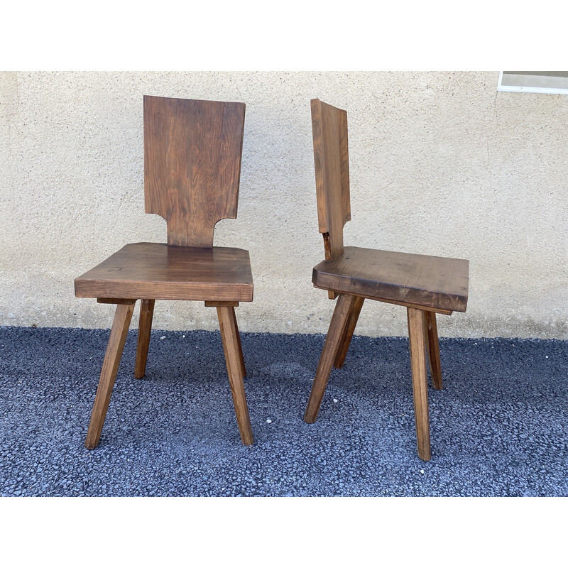 Pair of vintage chalet chairs in solid oak, 1960