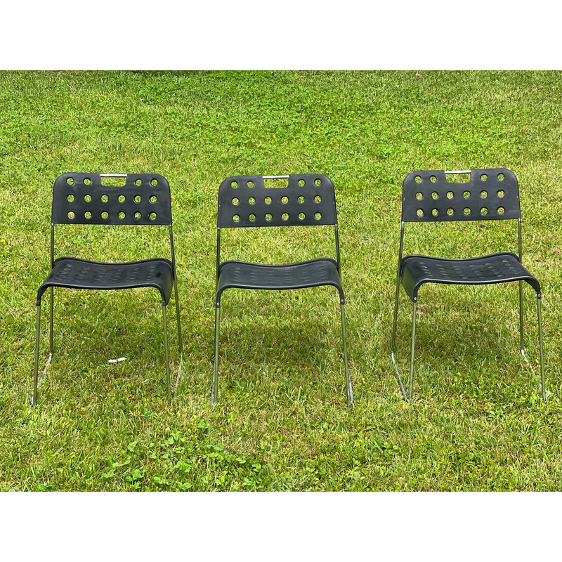 Set of 9 vintage Omstak chairs in lacquered metal and chrome steel by Rodney Kinsman for Bieffeplast, Italy 1960