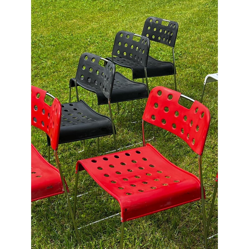 Conjunto de 9 cadeiras Omstak vintage em metal lacado e aço cromado de Rodney Kinsman para Bieffeplast, Itália 1960