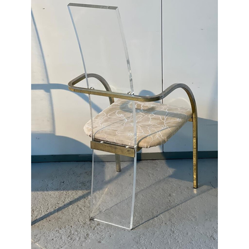 Set of 4 vintage lucite and brass chairs by Charles Hollis Jones for Belgo Chrom, 1970