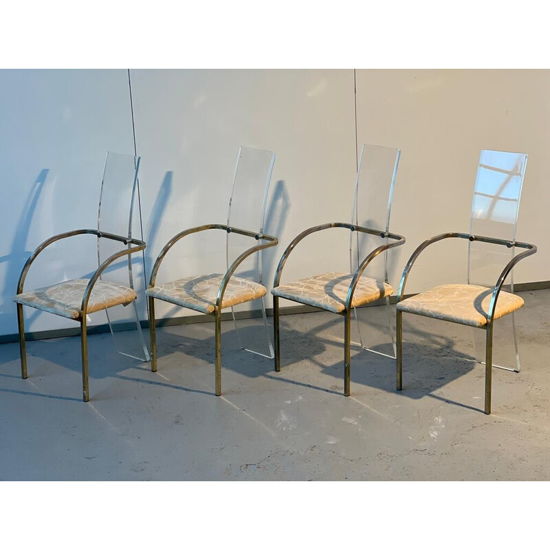 Ensemble de 4 chaises vintage en en lucite et laiton par Charles Hollis Jones pour Belgo Chrom, 1970