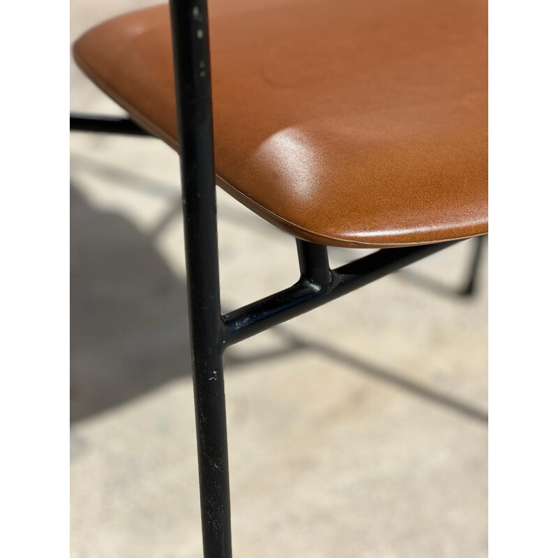 Pair of vintage armchairs in black lacquered metal and oak, France 1950