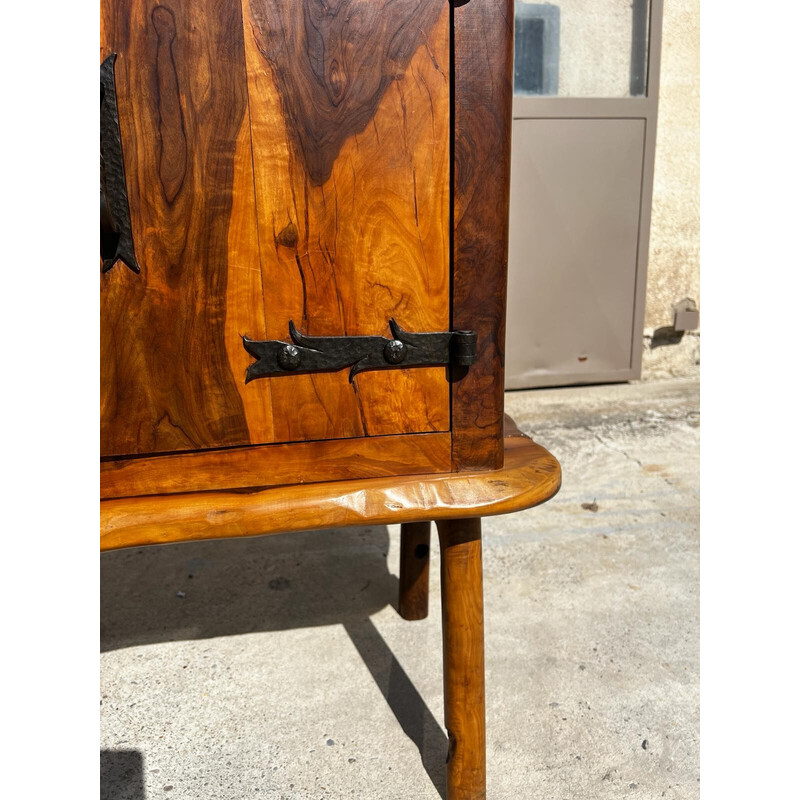 Vintage bar sideboard in solid olive wood for La Maison Skela, 1960