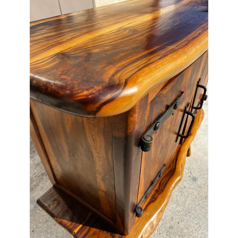 Vintage bar sideboard in solid olive wood for La Maison Skela, 1960