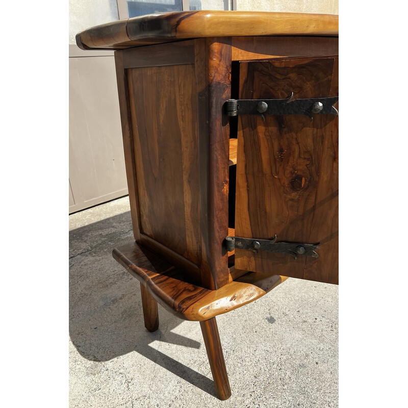 Vintage bar sideboard in solid olive wood for La Maison Skela, 1960