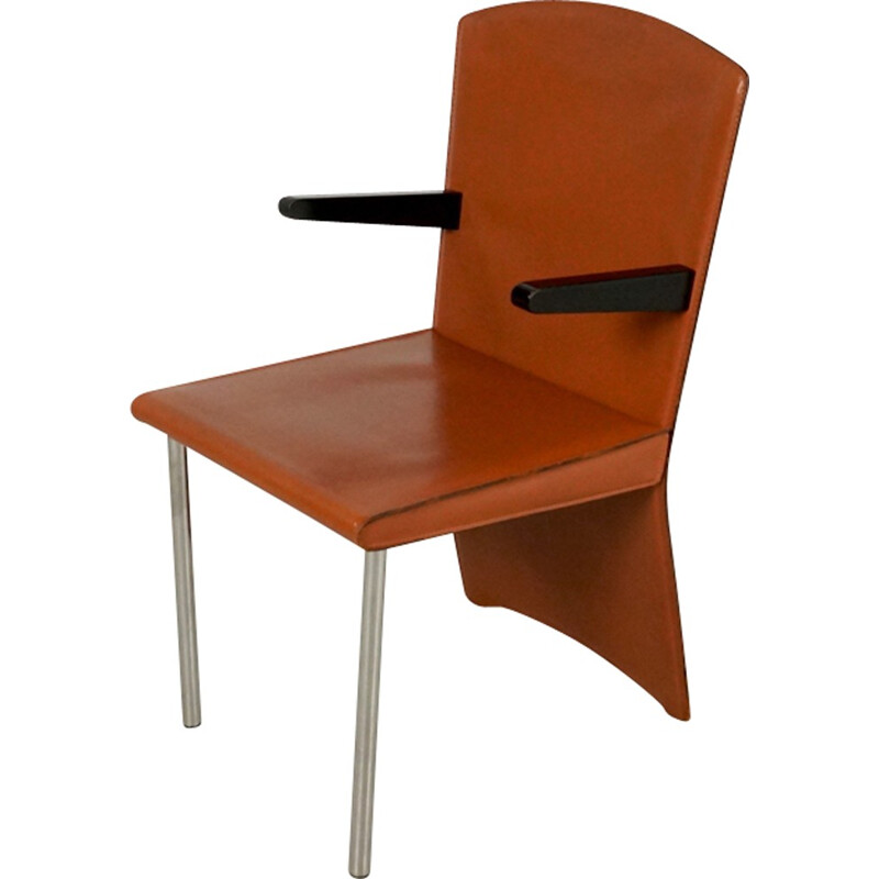 Chaise à repas "Armida" en cuir de couleur cognac de Andrea Branzi pour Zanotta - 1980