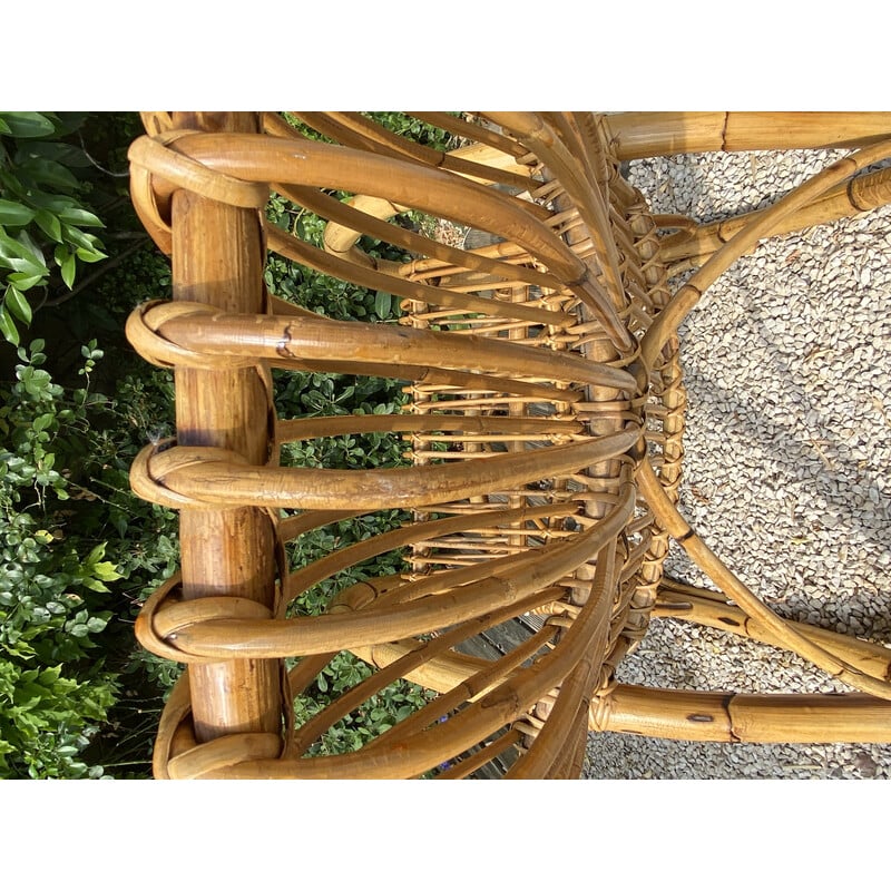 Vintage schommelstoel van bamboe en rotan, 1970