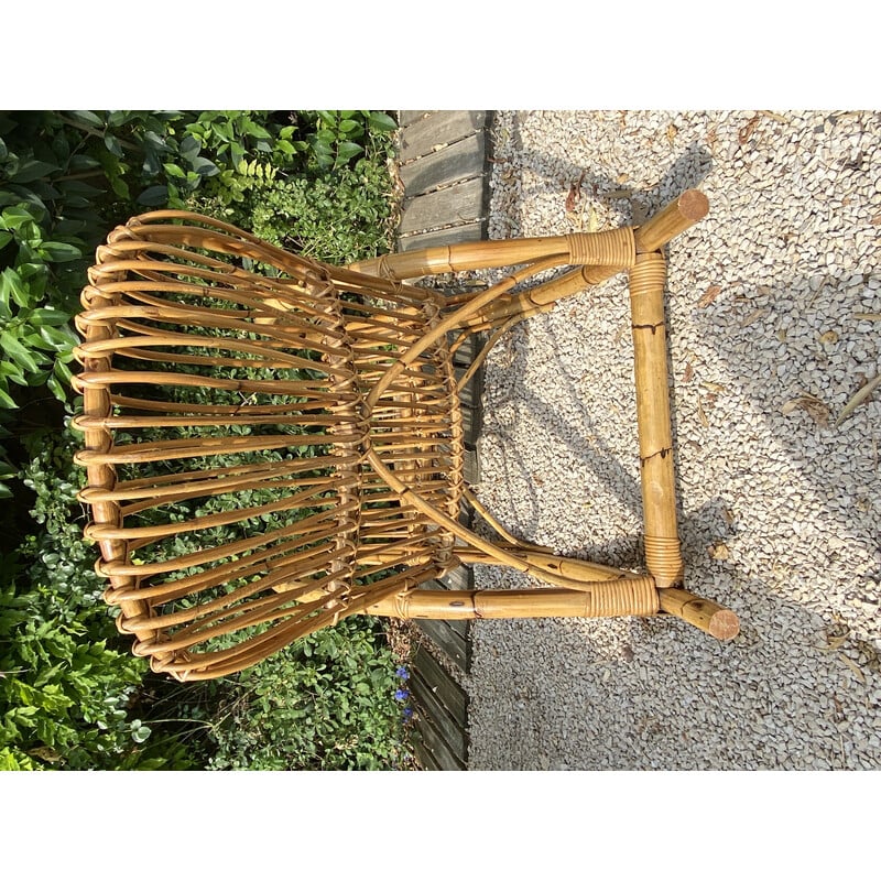 Fauteuil rocking chair vintage en bambou et rotin, 1970