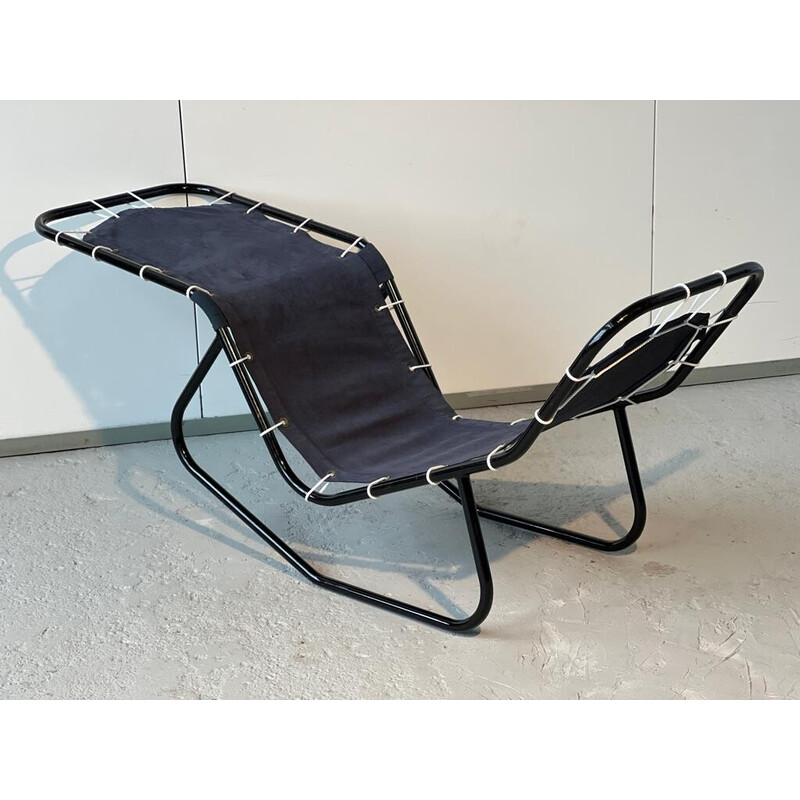 Vintage "Barwa" chair in black lacquered metal and fabric by John Waldheim and Edgar Bartolucci, 1950