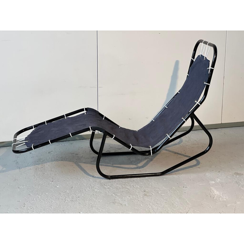 Barwa" vintage stoel in zwart gelakt metaal en stof van John Waldheim en Edgar Bartolucci, 1950