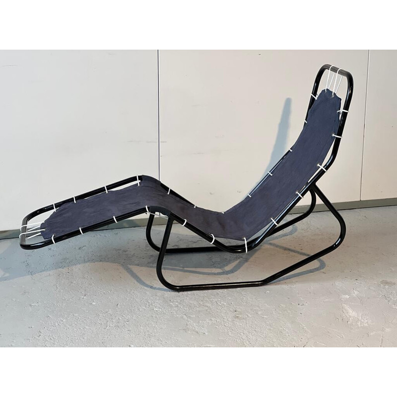 Vintage "Barwa" chair in black lacquered metal and fabric by John Waldheim and Edgar Bartolucci, 1950