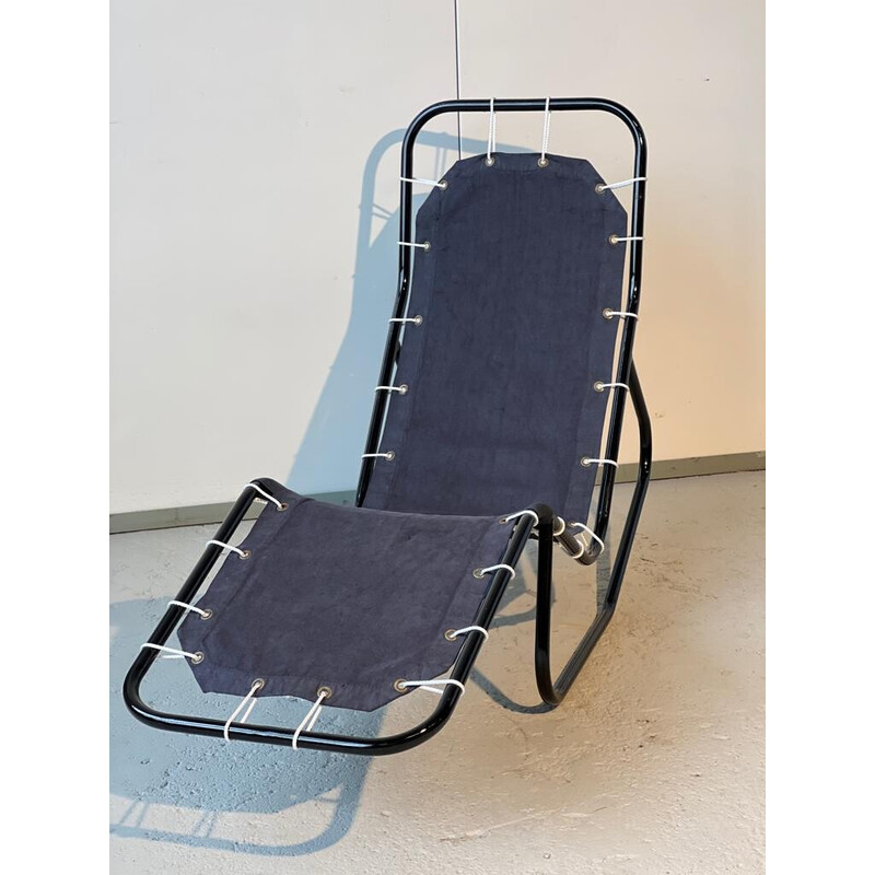 Vintage "Barwa" chair in black lacquered metal and fabric by John Waldheim and Edgar Bartolucci, 1950