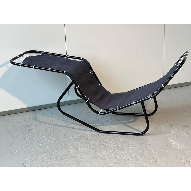 Vintage "Barwa" chair in black lacquered metal and fabric by John Waldheim and Edgar Bartolucci, 1950