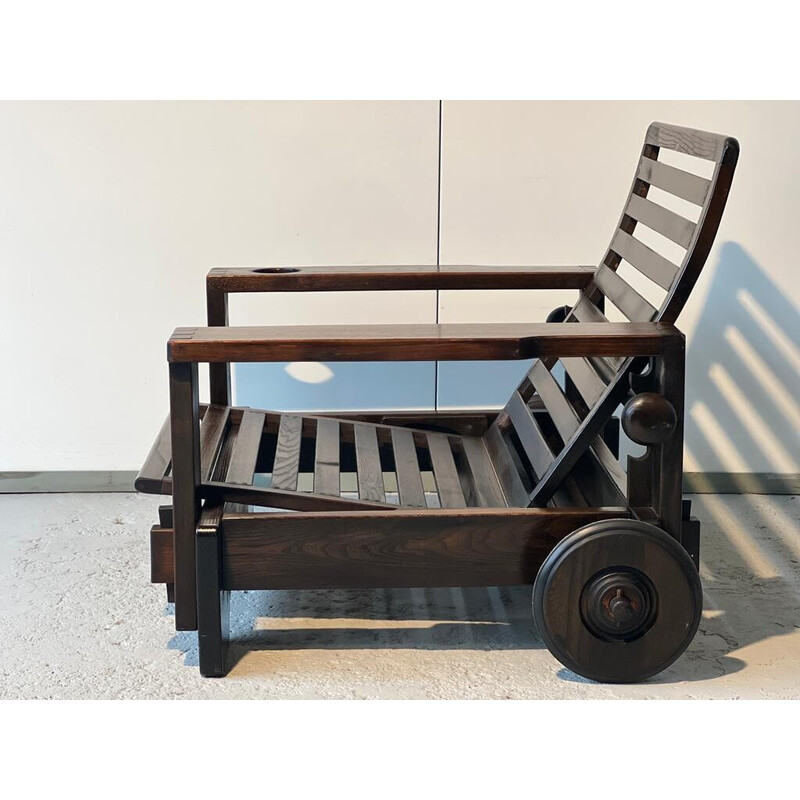 Vintage fauteuil met houten voetenbank, 1965