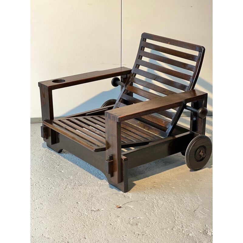 Vintage fauteuil met houten voetenbank, 1965
