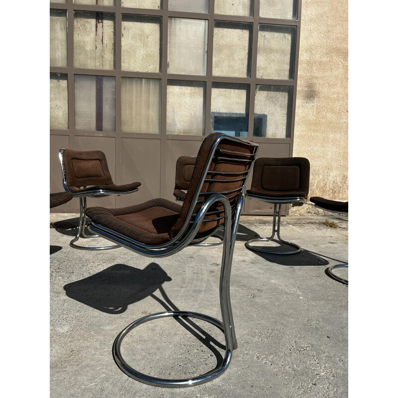 Set of 6 vintage chairs in chrome steel and fabric, 1970