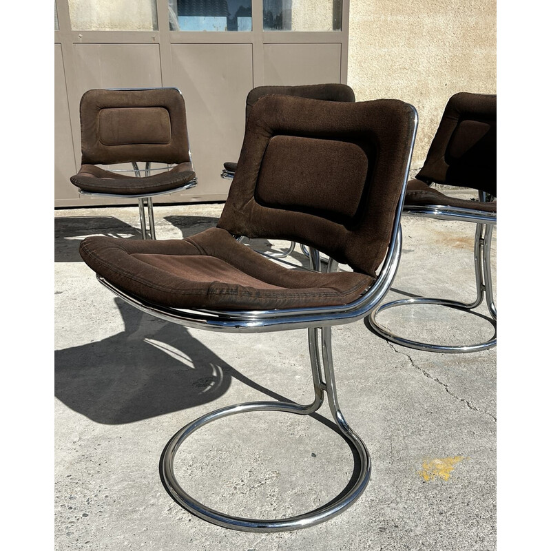 Set of 6 vintage chairs in chrome steel and fabric, 1970