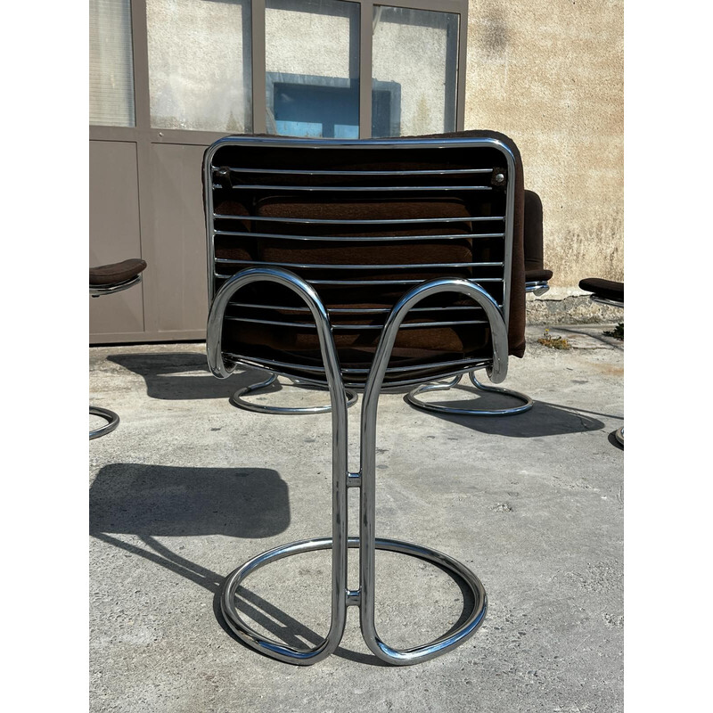 Set of 6 vintage chairs in chrome steel and fabric, 1970