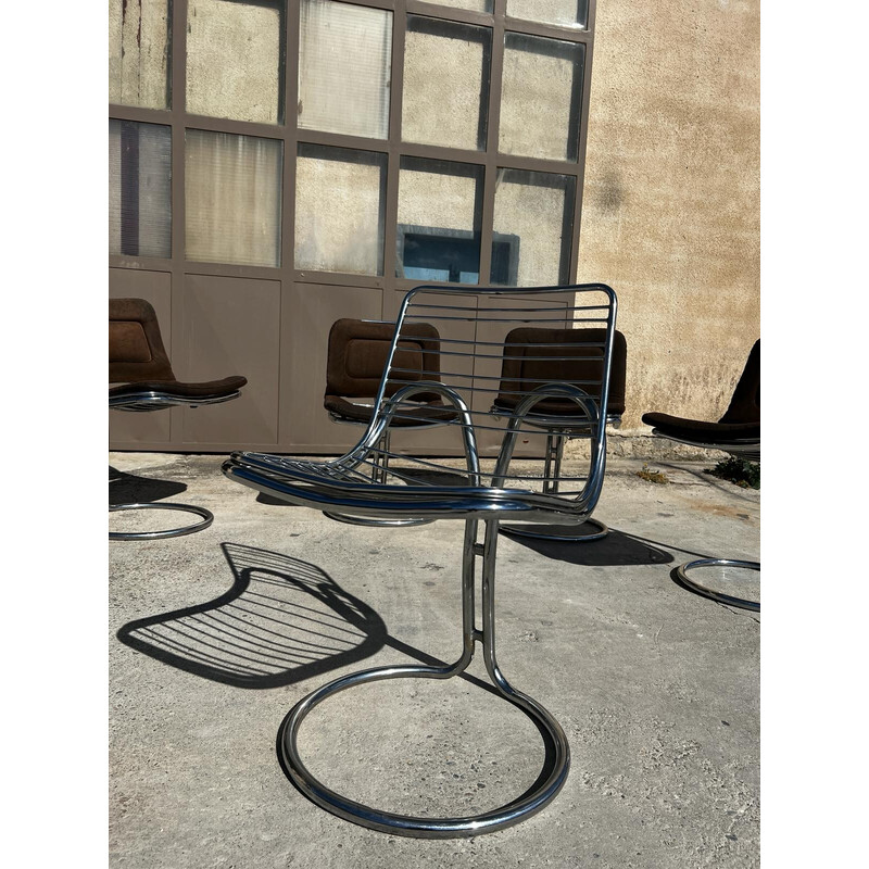 Set of 6 vintage chairs in chrome steel and fabric, 1970