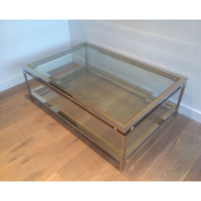 Vintage coffee table in chrome and brass balls with double top, France 1970