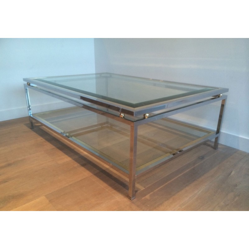 Vintage coffee table in chrome and brass balls with double top, France 1970