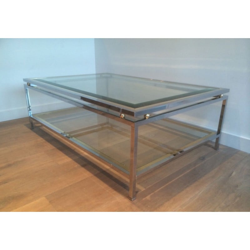 Vintage coffee table in chrome and brass balls with double top, France 1970