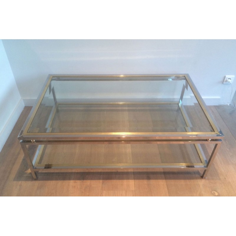 Vintage coffee table in chrome and brass balls with double top, France 1970