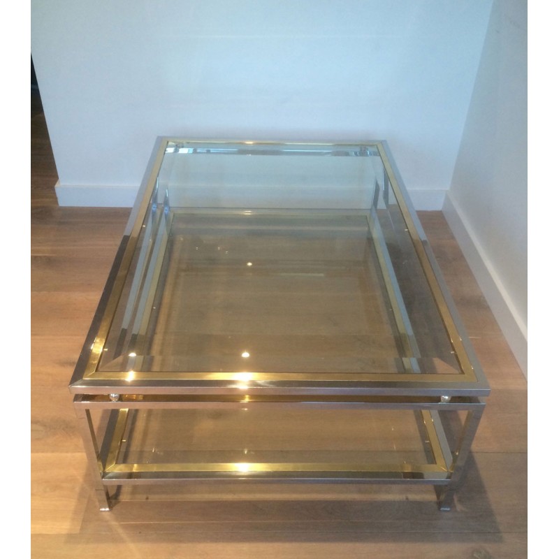 Vintage coffee table in chrome and brass balls with double top, France 1970