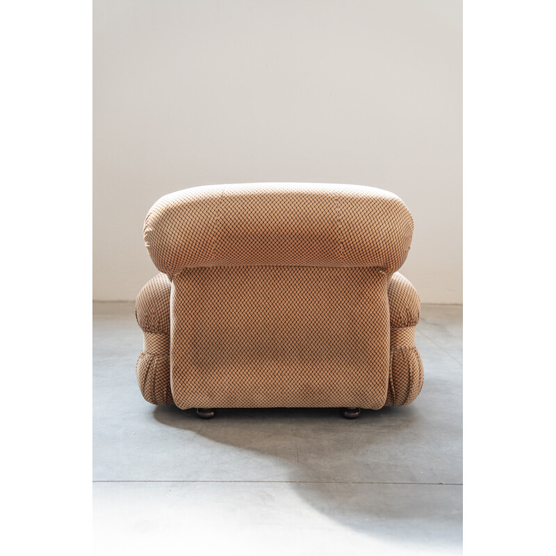 Paar alte Chenille-Sessel aus Holz und Stoff, Italien 1970