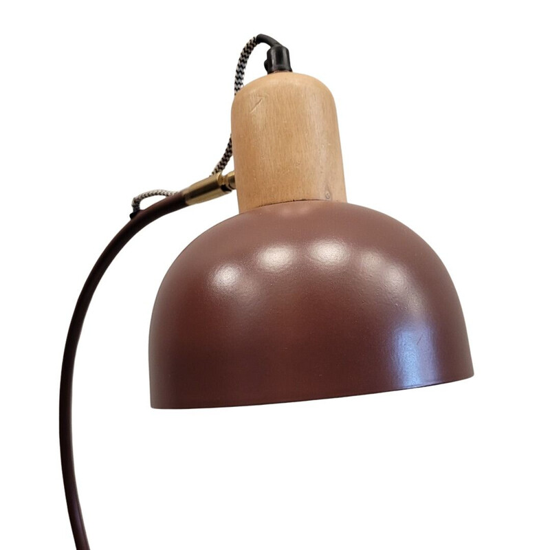 Vintage tafellamp van ijzer en mangohout