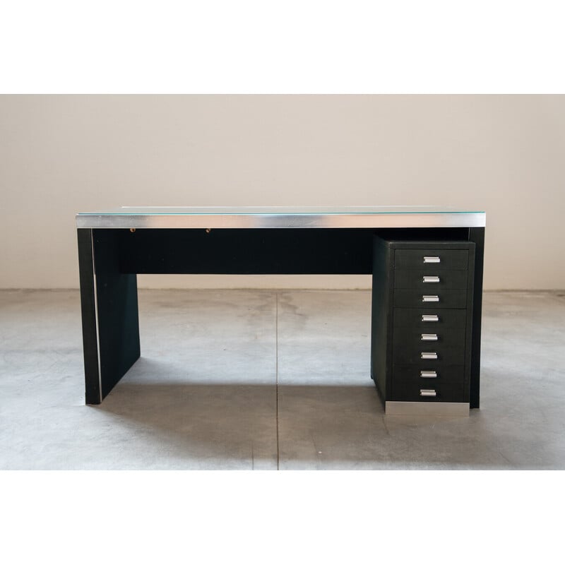 Vintage glass and aluminum desk by Guido Faleschini for Mariani, 1970