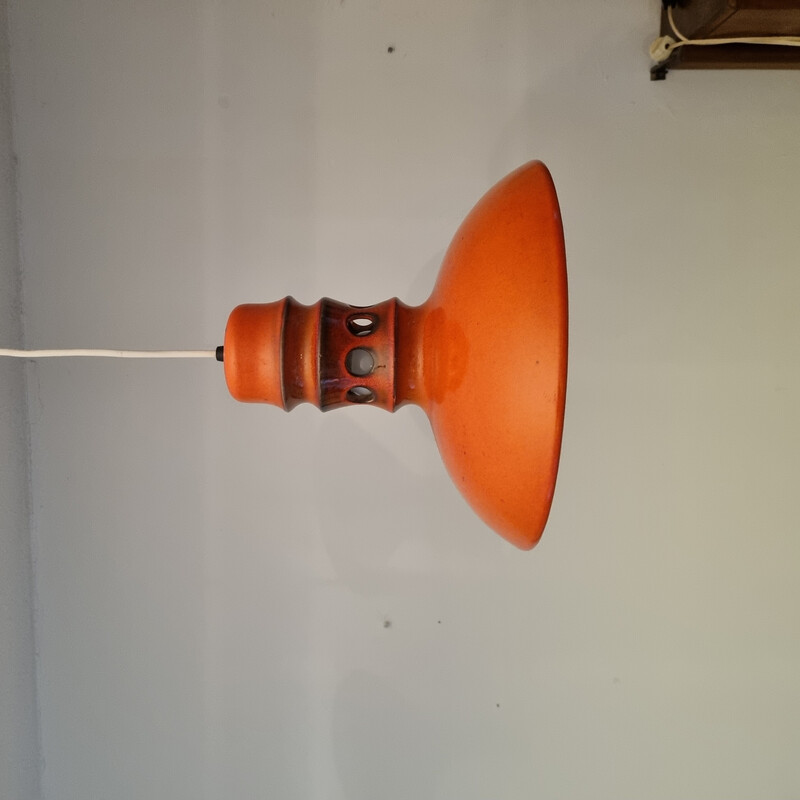 Lámpara colgante vintage de cerámica naranja, 1970