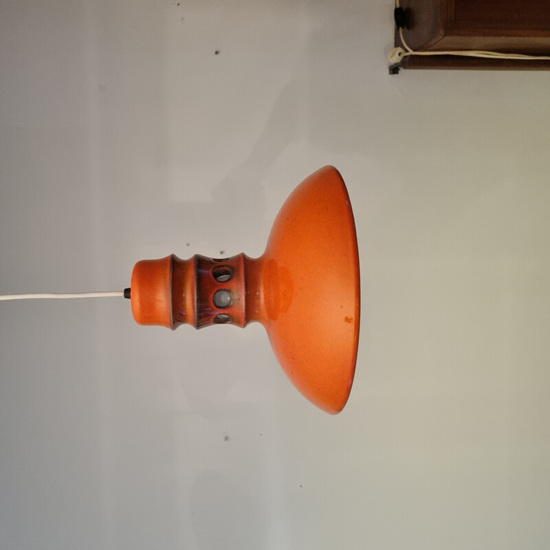 Vintage orange ceramic pendant lamp, 1970