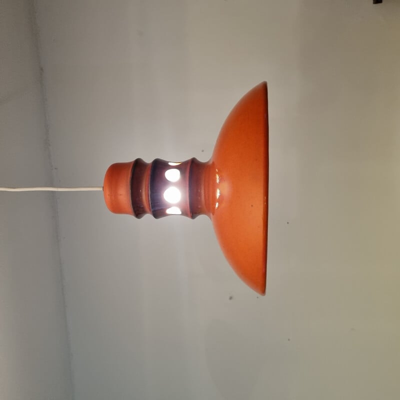 Vintage orange ceramic pendant lamp, 1970