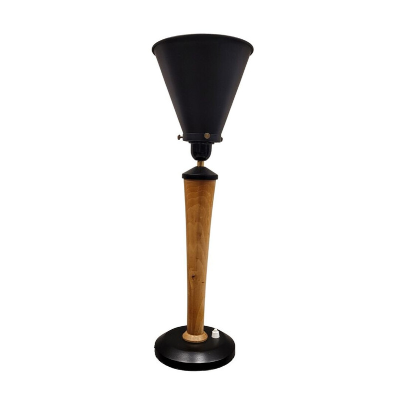 Lámpara de mesa vintage de madera de teca