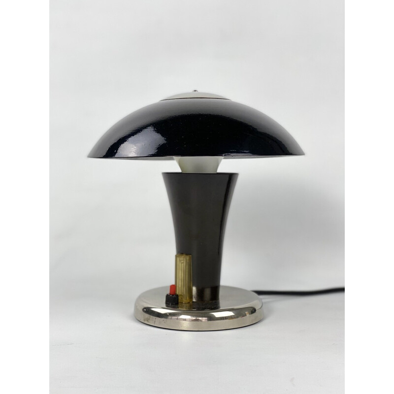 Lampada da comodino Bauhaus vintage in bachelite marrone e cromo, 1930