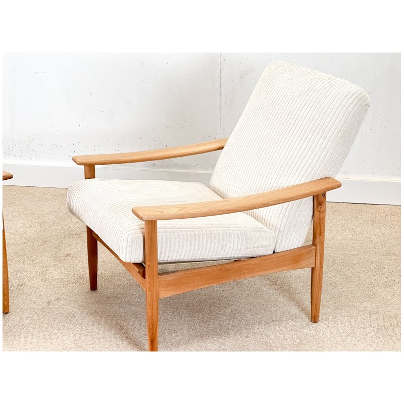 Pair of vintage elm wood armchairs by Guy Rogers, 1960