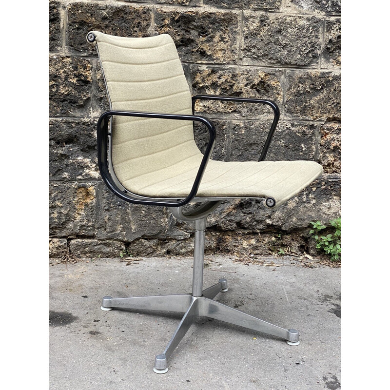 Vintage aluminum and fabric office chair by Charles and Ray Eames for Herman Miller, 1958