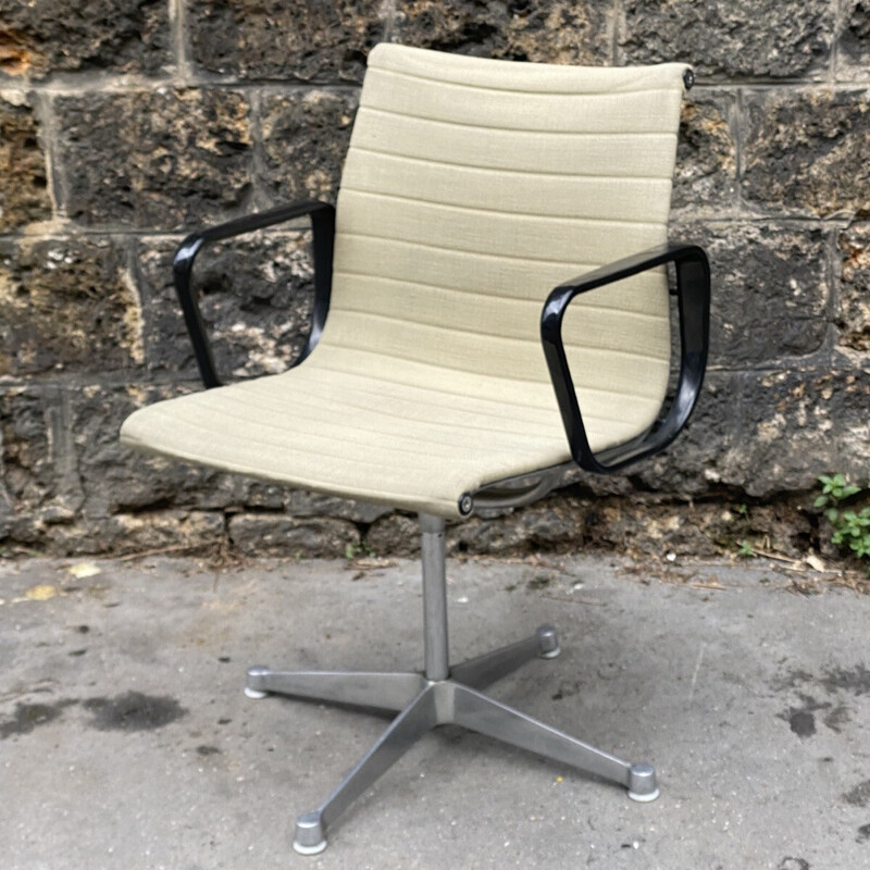 Vintage aluminum and fabric office chair by Charles and Ray Eames for Herman Miller, 1958